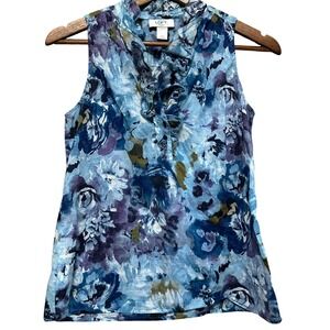 LOFT Floral Ruffle‎ Sleeveless Blouse Top Petite Women's XSP